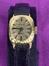 Vintage Ladies Gold Plated Avia Incabloc Watch -Black Strap Manual Wind Up SALE 