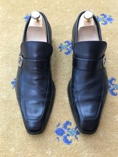 Gucci Loafers Shoes Black Leather Interlocking G Mens UK 8 D US 9 EU 42