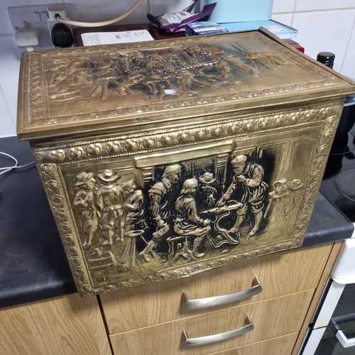 Brass embossed coal box log - brass,