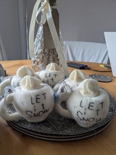 5 X John Lewis Teapot Felt Christmas Tree Decorations - BRAND NEW WITH TAGS