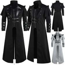 Vintage Steampunk Gothic Assassin Pirate Costume Men Long Leather Jacket Coat