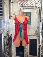 Red tie front sheer sexy - , sissy
