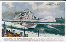HMS Anson (1940) WWII Royal Navy King George V class battleship postcard