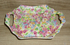 Square Nut Dish w/Handles Apple Blossom Chintz by JAMES KENT England