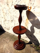 ANTIQUE CARVED WOOD 2 TIER SMOKER'S STAND with BAKELITE ASHTRAY