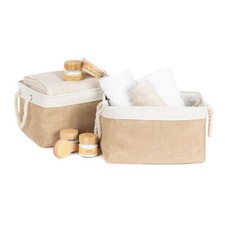 Foldable Large Canvas Storage Fabric Baskets Cotton Rope Handle Box Cube Cloth 