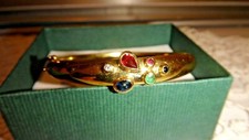 Solid 14ct Yellow Gold Emerald, Ruby & Diamond Vintage Bangle Bracelet 