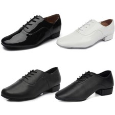 Mens Latin Dance Shoes Leather Men Ballroom Jazz Tango Shoes Low Heel Suede Sole
