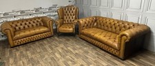 Chesterfield 3/2/1 suite, fully buttoned in gorgeous lighht tan leather superb