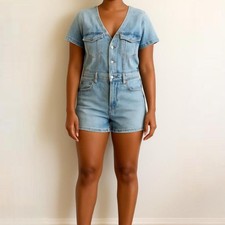 Zara Blue Denim Playsuit Size