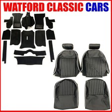 Triumph Spitfire Seats Covers Reclining, Headrest & Carpet set Blk/White 1972 on