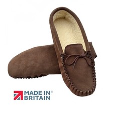Mens Moccasin Slippers Light Brown Tan Soft Sole Real Suede Wool Lining  Coopers