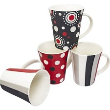 4 X STRIPED & DOTTED MUGS COFFEE TEA DRINKING MUG CUP KITCHEN CERAMIC HOME DECOR