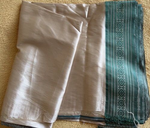 Beige silk fabric with - fabric, green