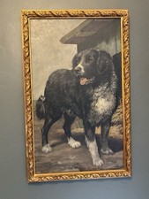 Antique / Vintage Oil Portrait Painting Of A Dog / ? Collie