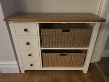 Rustic Sideboard  4 Drawers Cabinet Solid Wood Double Wicker Basket 