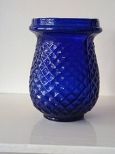 Antique Victorian Quilted Glass Fairy Light Lamp Cobalt Blue Christmas Vauxhall