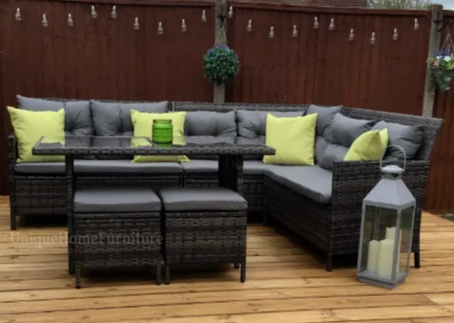 Rattan dining set large grey - dining,