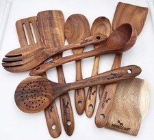 Teak Wooden Kitchen Utensils Set 10pcs with Holder & Spoon Rest