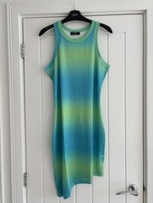Women’s Ribbed Tie Dye Green & Blue Ombre Bodycon Tank Dress/Top Size L - New