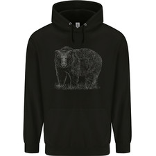 Grizzly Bear White Print Mens 80% Cotton Hoodie