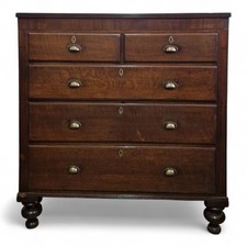 Antique Large rustic Victorian oak chest of 5 drawers