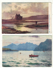 2 Tuck's Artist Drawn Postcards of the Isle of Arran Loch Ranza Castle 1906