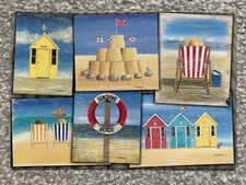 SEASIDE VIEWS, BEACH HUTS, DECK CHAIRS, DRIFTWOOD ART POSTCARD, MARTIN WISCOMBE