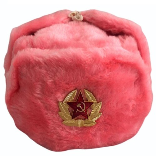 Authentic russian ushanka - russian, pink