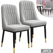 2x Luxury Dining Chair PU Faux Leather Metal Legs Grey Restaurant Kitchen Chairs