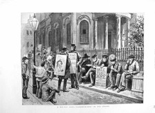 Old Antique Print 1884 Sandwich Board Men Street Strand London Fine Art 19th