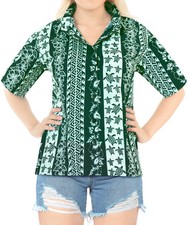 LA LEELA Women's Tropical Hawaiian Blouse Shirt Casual Button Down S Green_X331