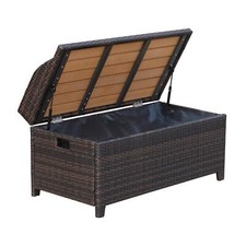 Outdoor Garden PE Rattan Bench Patio Wicker Storage Basket Seat Furniture