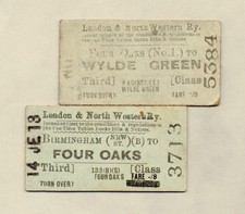Four Oaks, Birmingham New St: 2 LNWR railway tickets