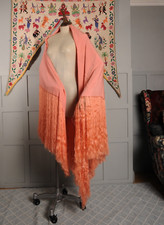 Stunning Antique Vintage Coral Silk Piano Shawl 1920's 1930's  Deco Evening Wear
