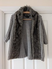 Zara Knitted Grey Cardigan With Faux Fur Collar, Size M