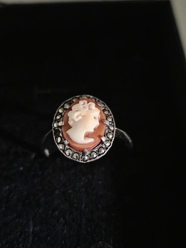 Antique silver cameo ring with - cameo,