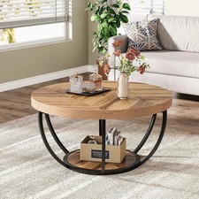 Round Wooden Coffee Table With