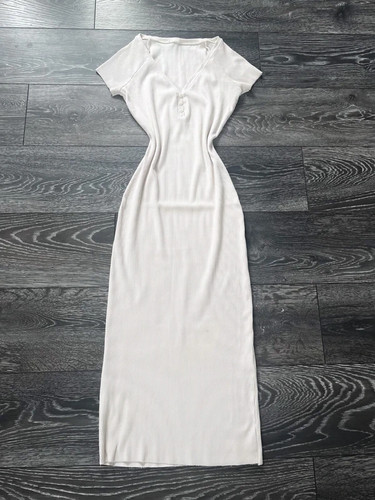 Cream ribbed midi bodycon