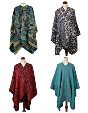 Ladies 2-tone Flowers Pattern open Poncho Wrap Warm & Cosy Winter Shawl 6686