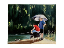 "Here Fishy Fishy" Lily Pond in Aldeburgh signed oil painting on canvas