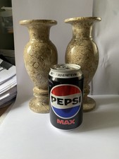 Vintage Fossil stone marble limestone  hand turned vases - pair 19cm