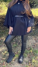 Belted Cape Poncho with Button for Women One Size Fits All