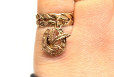 Vintage 9ct Gold Dangle Charm Ring Horse Shoe Plume Plait Band Dressage 1992 'L'