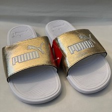 PUMA Unisex Metallic Shine Sliders Gold/White 9 UK