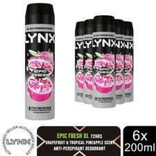 Lynx Anti-Perspirant Epic Fresh 72H Sweat & Odour Protection Deodorant, 6x200ml