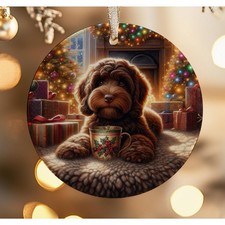Chocolate Cockapoo Christmas Tree Ornament, Ceramic Double-Sided Print, Gift Bag