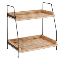2 Tier Rustic Wood Metal Shelf