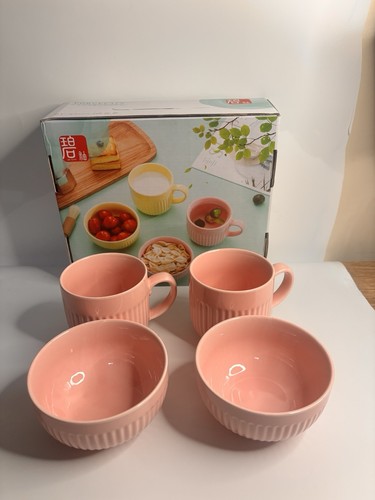 Pink porcelain mugs bowls - &,