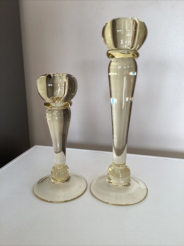 Yellow glass candlesticks - candlesticks, hand